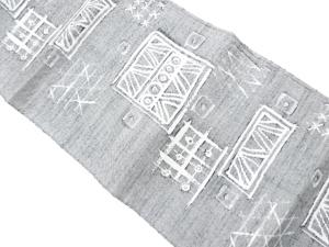 手織り紬幾何学模様織出し名古屋帯